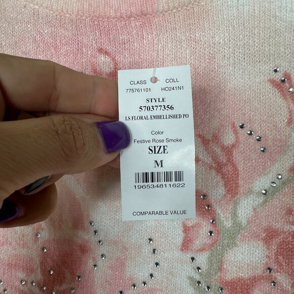NWT White House Black Market Embellished Sweater Festive Rose Smoke #WHBM14 - Picture 6 of 9